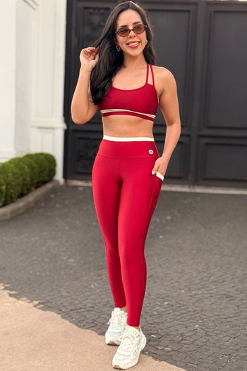 Conjunto Detalhes - Legging e Cropped - Cereja