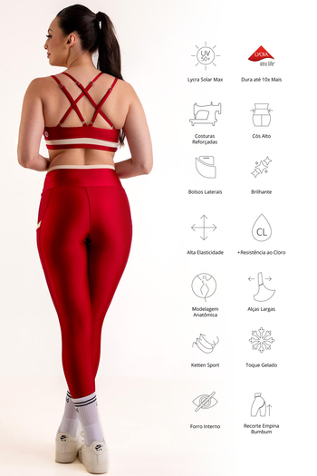 Conjunto Detalhes - Legging e Cropped - Cereja