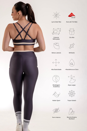 Conjunto Detalhes - Legging e Cropped - Chumbo
