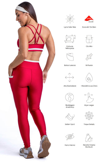 Conjunto Detalhes - Legging e Cropped - Cereja