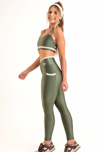 Conjunto Detalhes Leg+Cropped Militar